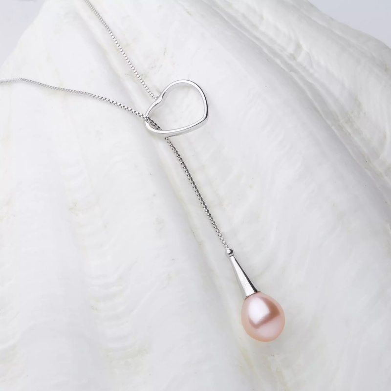 Colier argint, perle de cultură mov, 8-9mm, lungime 52 cm