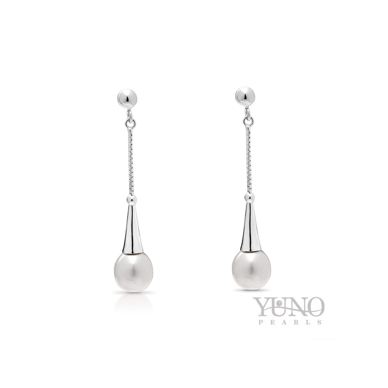 Cercei din argint 925, perle albe, 7-8mm