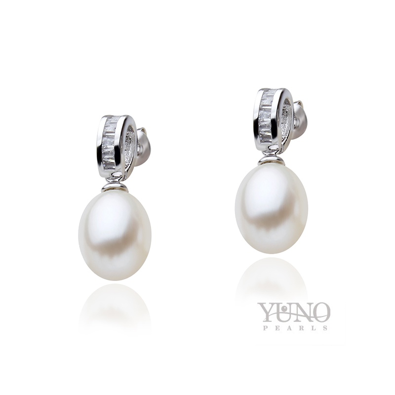 Cercei din argint 925, perlă albă, 7-8mm, zirconii