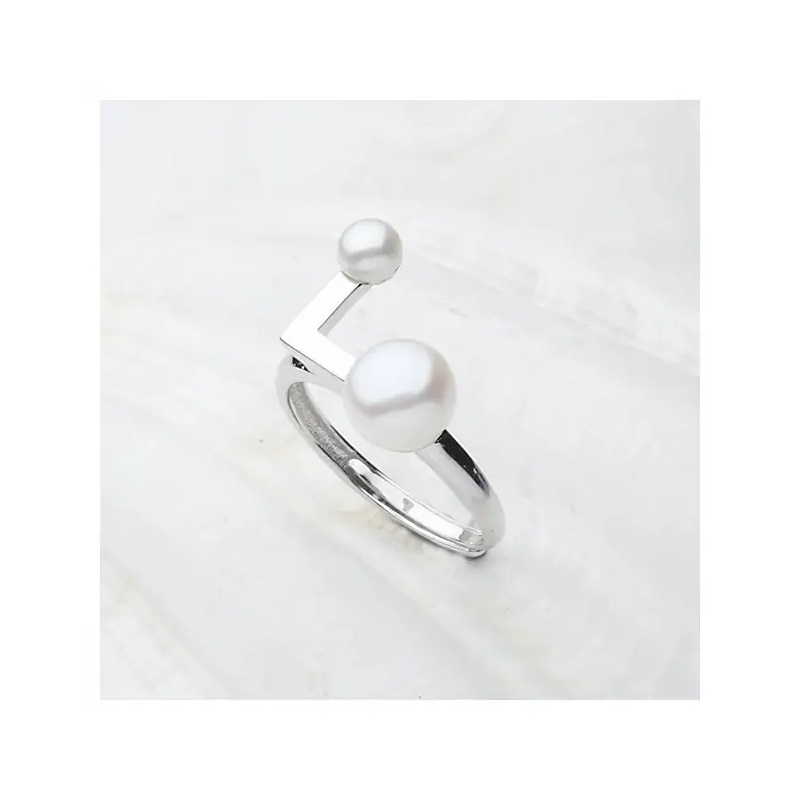 Inel din argint 925 cu perlă albă, 4.5mm si 7mm