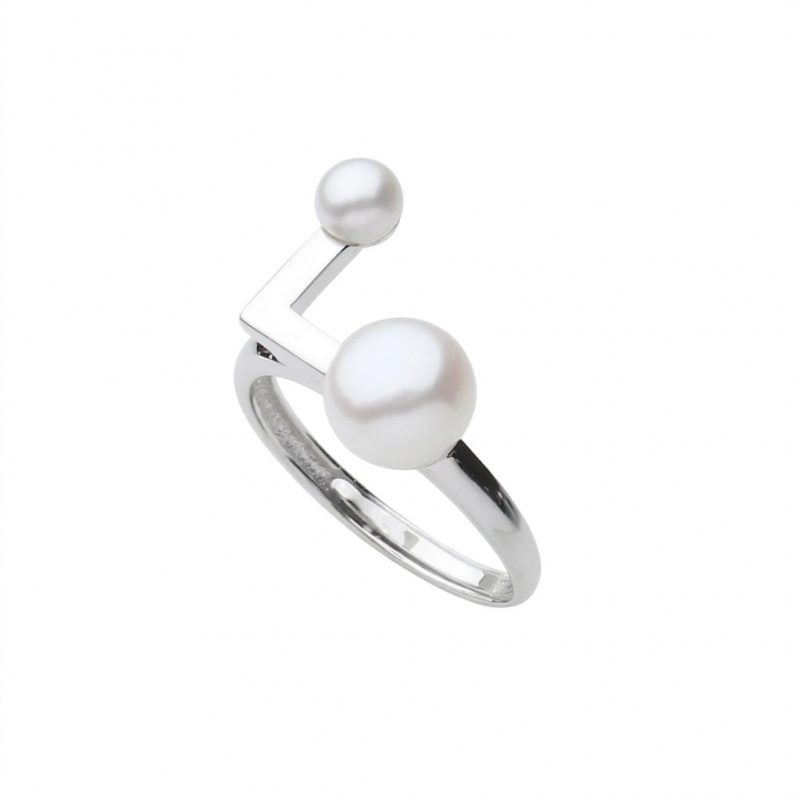 Inel din argint cu perlă de cultură albă 4.5 mm și 7 mm