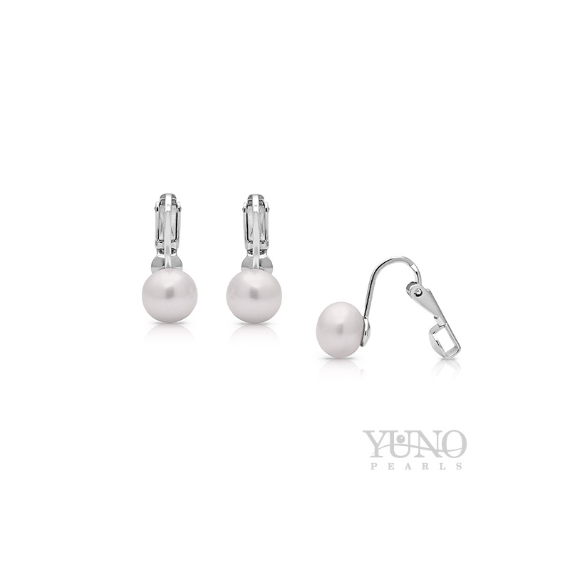 Cercei din argint, perle albe, 7-8 mm