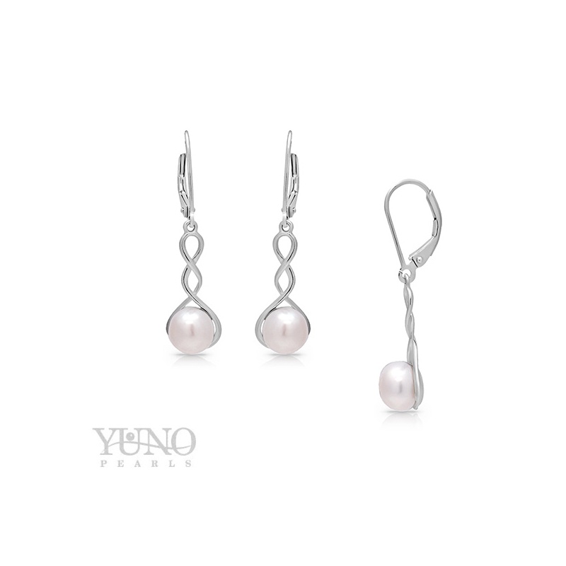 Cercei din argint 925, perle albe, 7-8mm