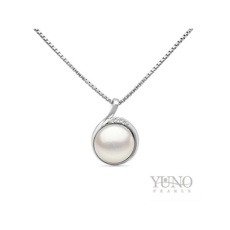 Lănțișor cu pantantiv din argint 925, perlă albă, 8-9mm