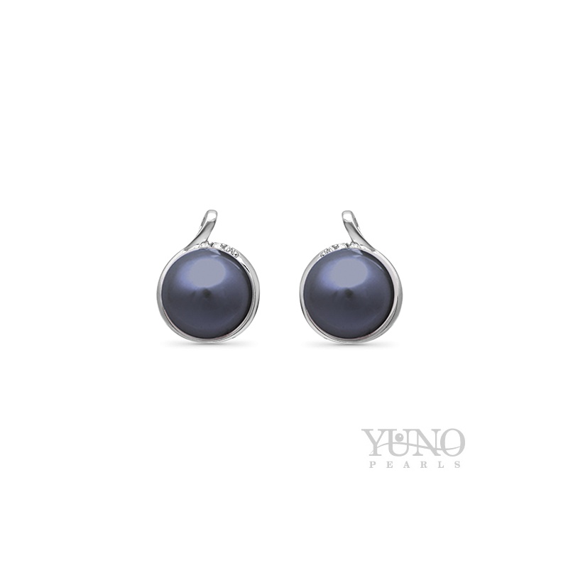 Cercei din argint 925, perle culoare închisă, 7-8mm
