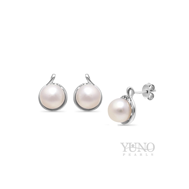 Cercei din argint 925, perle albe, 7-8mm