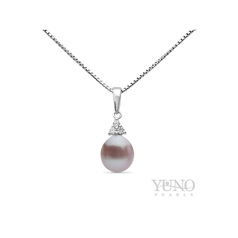 Pandantiv argint, perle violet, 8-9mm