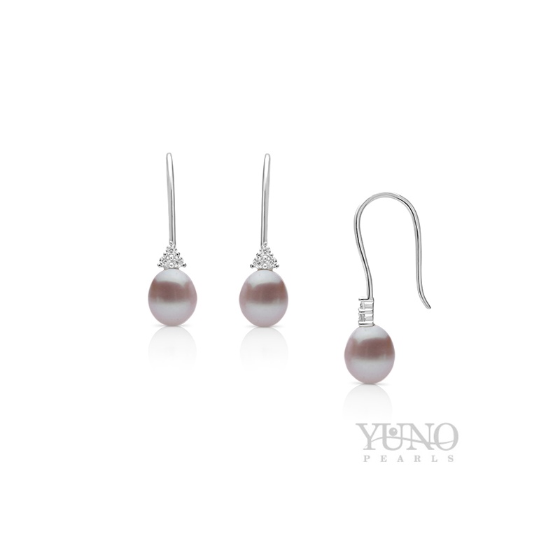 Cercei din argint, perle violet, 7-8mm