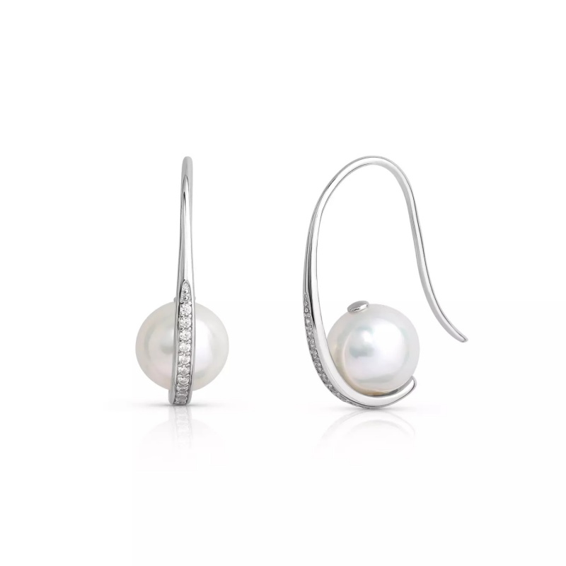Cercei din argint, perle culoare închisâ de cultură 7.5-8mm. Zirconiu
