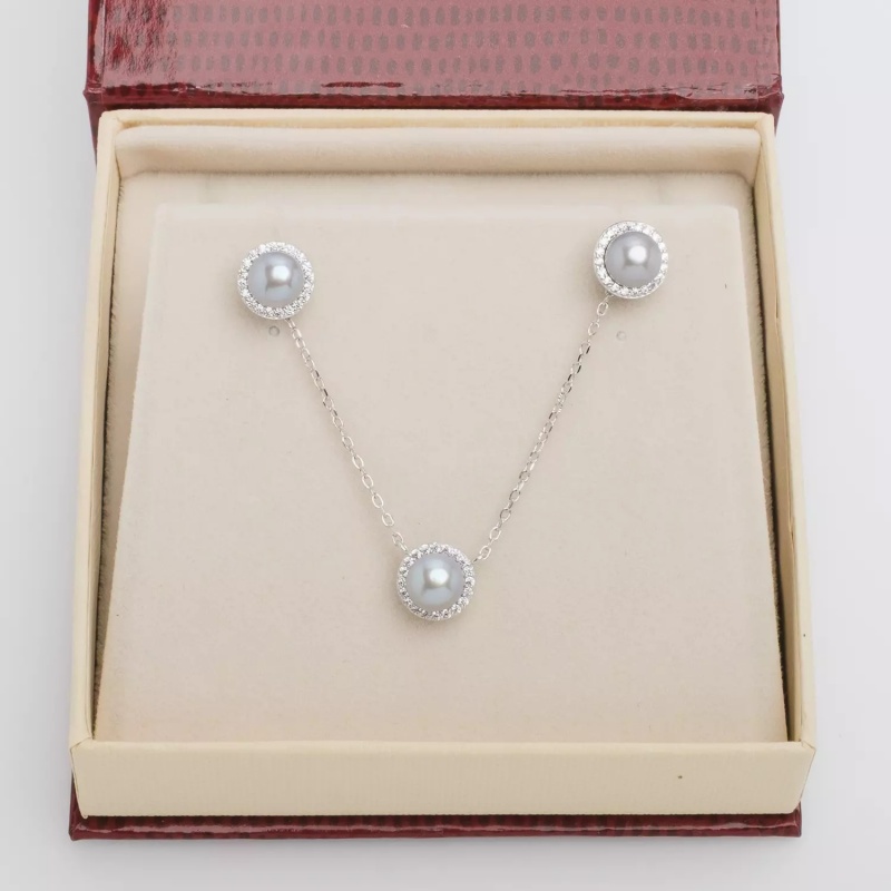 Set pandantiv și cercei din argint 925 cu perle de culrura gri 5-6 mm și 6-7mm