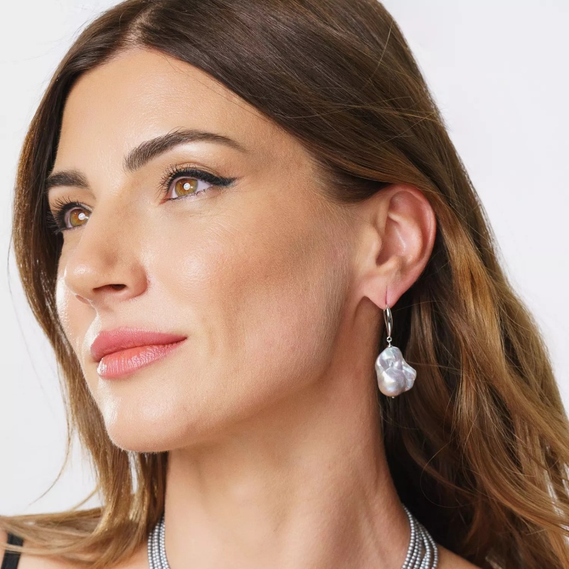 Cercei argint 925, perle de cultură gri baroc