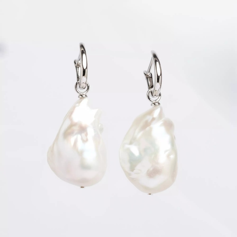 Cercei perle de cultură albe baroc 13-16 mm