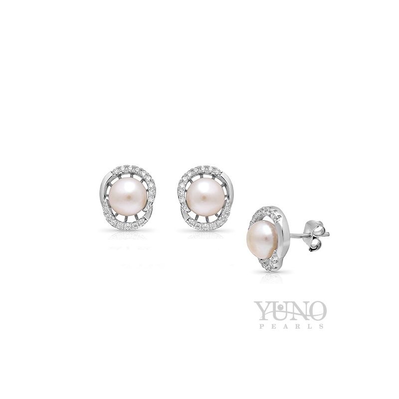 Cercei din argint 925, perle albe 6-7cm