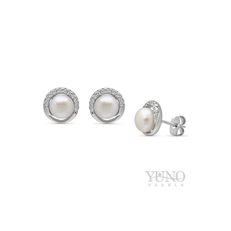 Cercei din argint 925, perle albe, 6-7mm