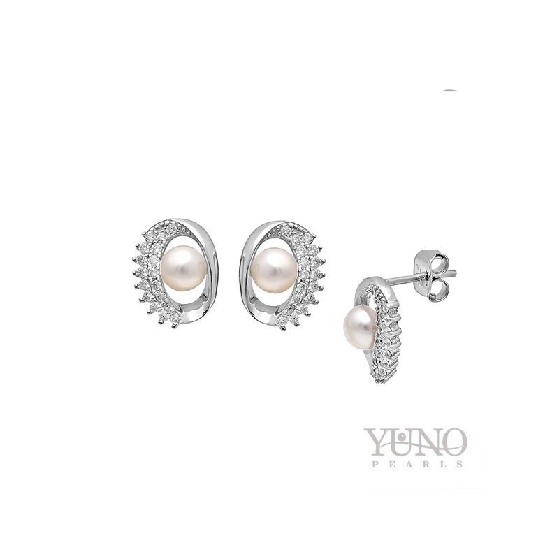 Cercei din argint 925, perle albe 4-5cm