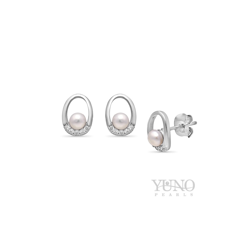 Cercei din argint, perle albe, 3-4 mm
