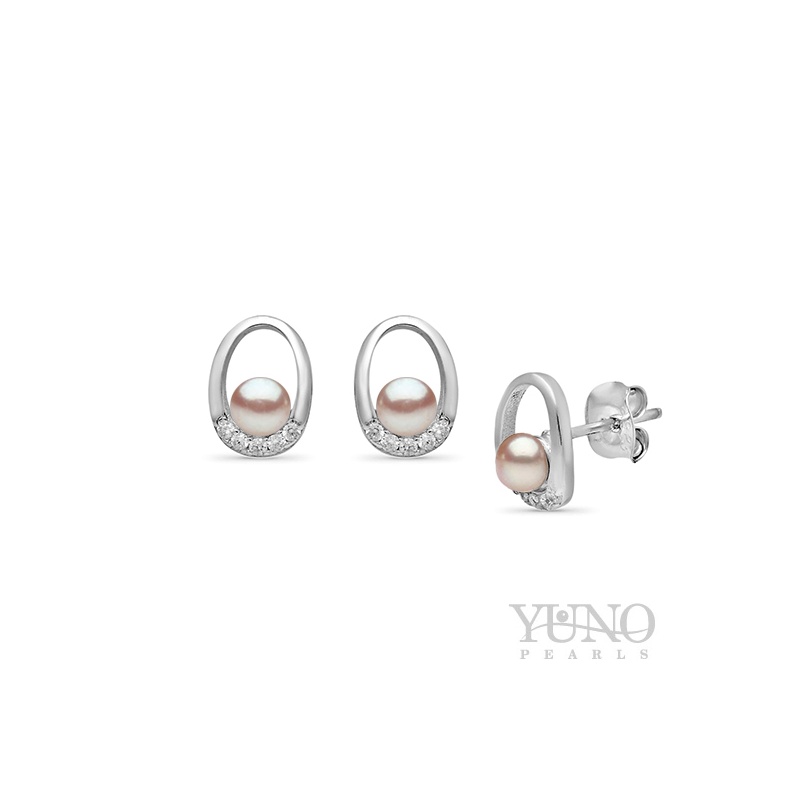 Cercei argint, perle mov, 3-4mm