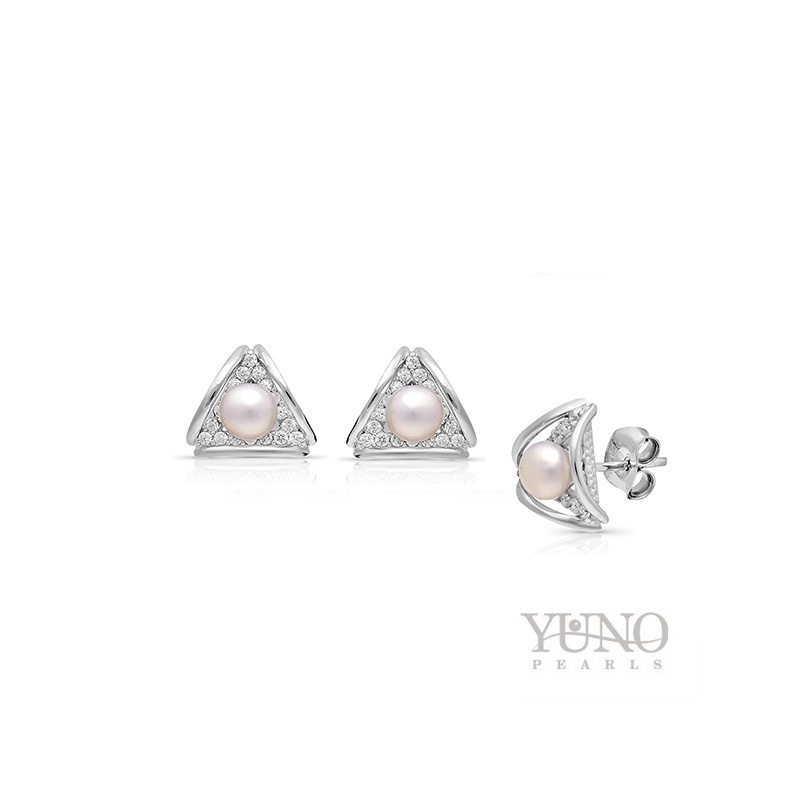 Cercei din argint 925, perle albe, 3-4mm