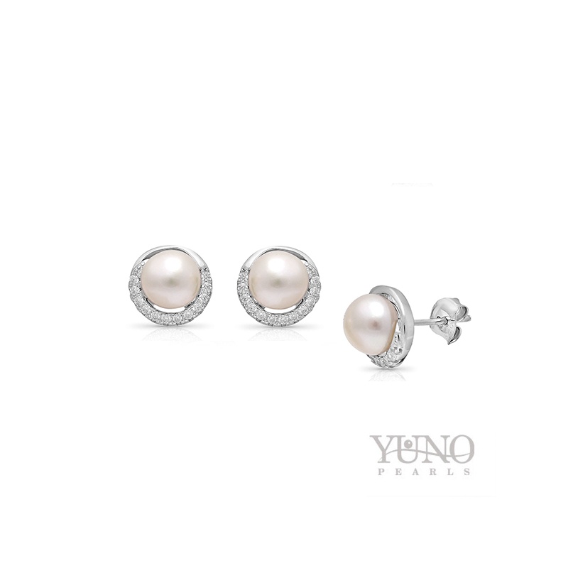 Cercei din argint, perle albe, 5-6mm