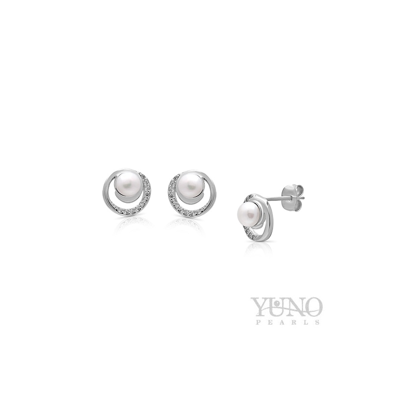 Cercei din argint 925, perle albe, 4-5mm