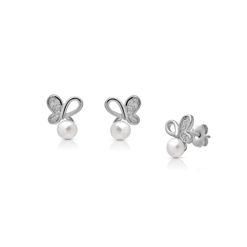 Cercei din argint 925, perle albe, 3,5-4mm