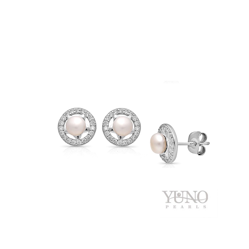 Cercei din argint 925, perle albe, 4-5mm