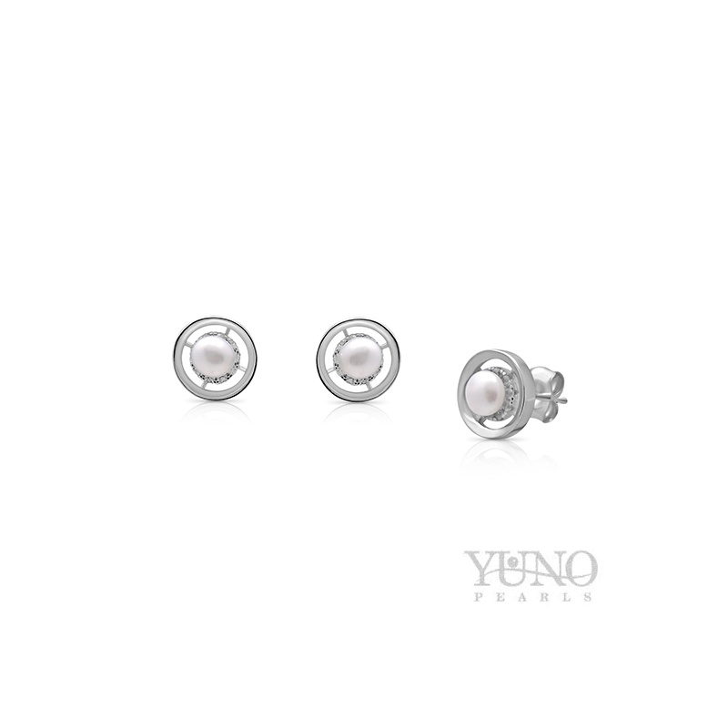 Cercei din argint 925, perle albe, 4-5mm