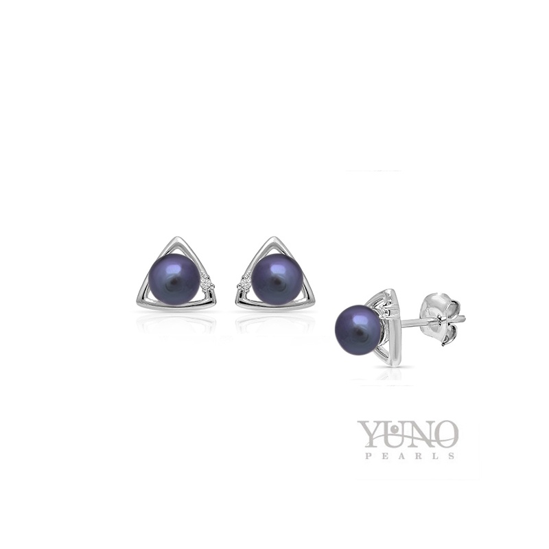 Cercei argint, perle negre, 5-6mm