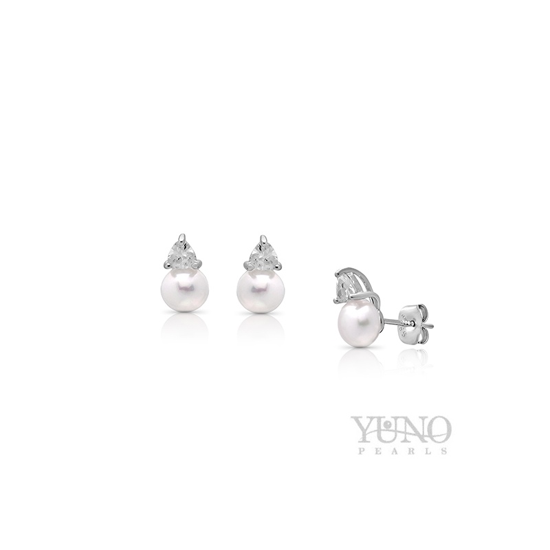 Cercei argint, perle albe, 6-7mm