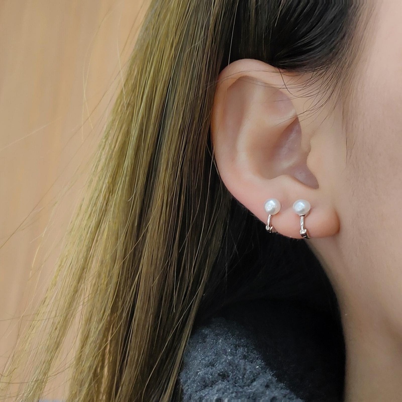 Cercei din argint, perle albe, 4-5mm