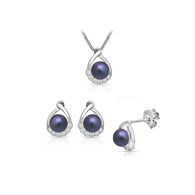 Set pandantiv și cercei, perle culoare închisă, 4-5mm