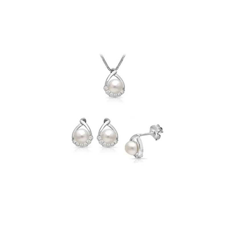 Set din argint cu perle de cultură albe 4-5 mm