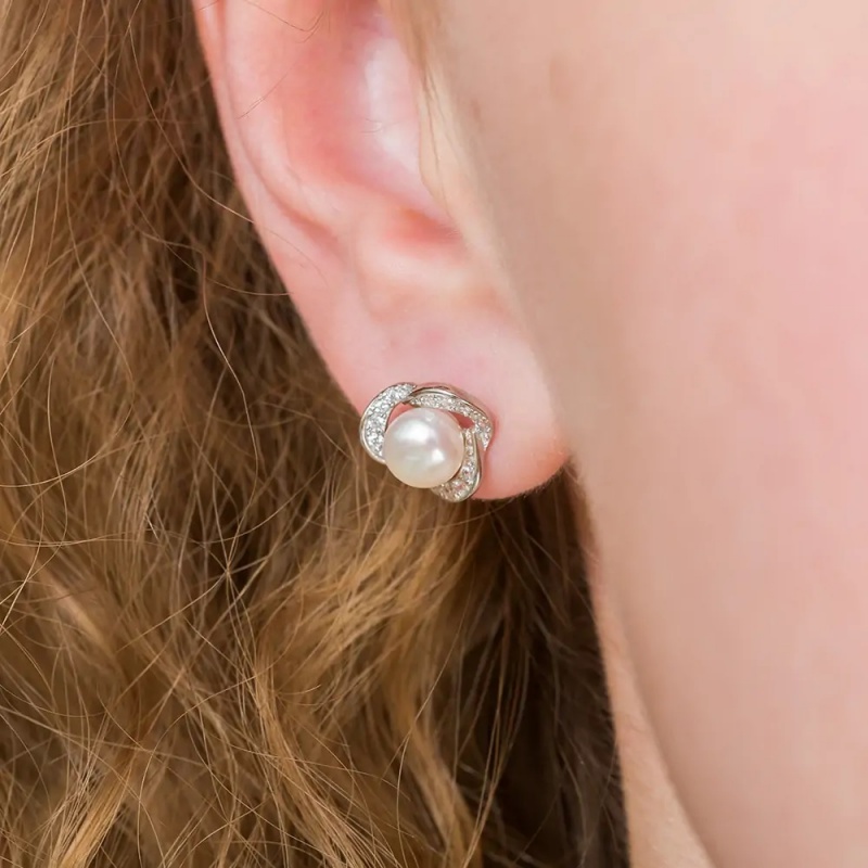 Cercei din argint 925 cu perle albe 6mm