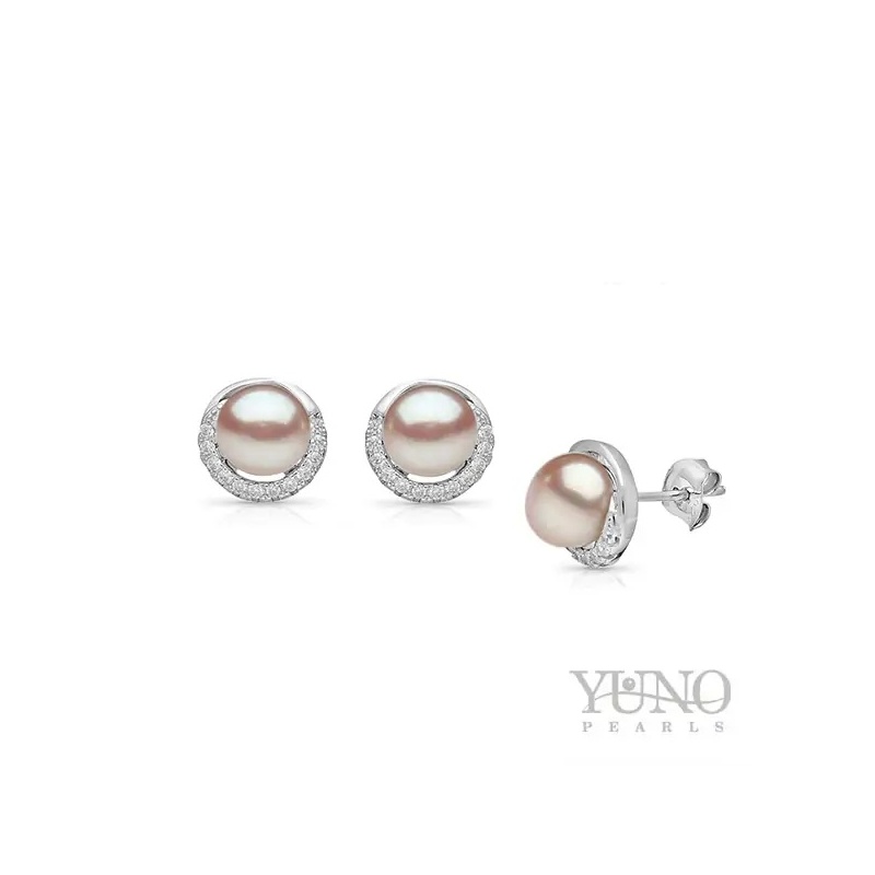 Cercei argint perle mov pal 3.5-4 mm