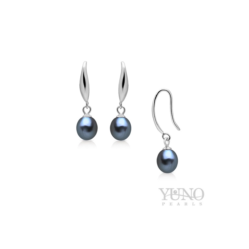 Cercei argint, perle negre, 6-7mm