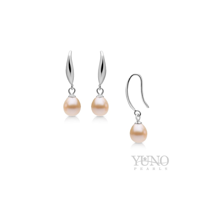 Cercei argint, perle roz, 6-7mm