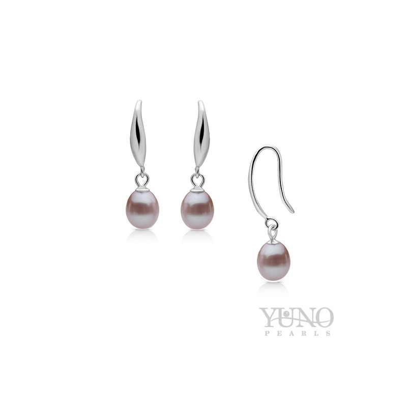 Cercei argint, perle violet, 6-7mm
