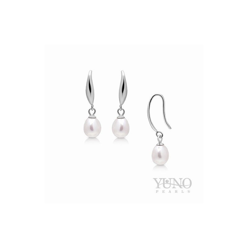 Cercei argint, perle albe, 6-7mm
