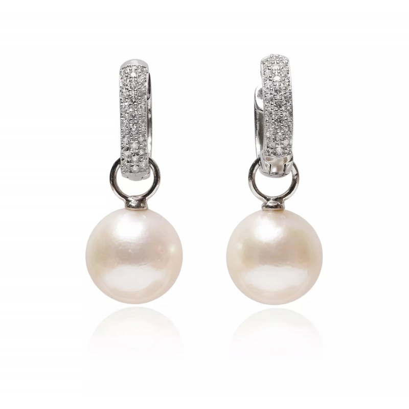 Cercei din argint 925, perle de cultură albe Edison de12-12.5mm și zirconii, inel