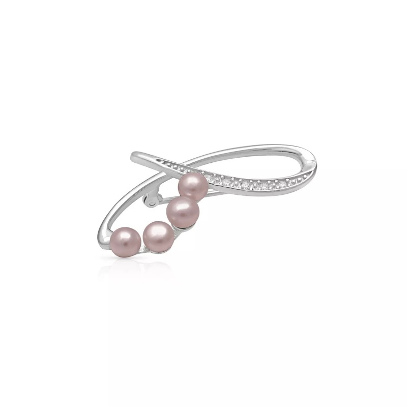 Broşă din argint 925, perle de cultură violet, 4-5mm, zirconii