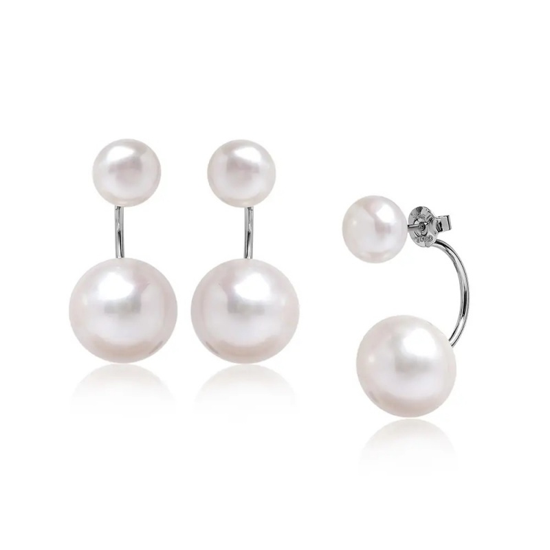 Cercei argint cu perle albe 8-9mm și 12-13mm