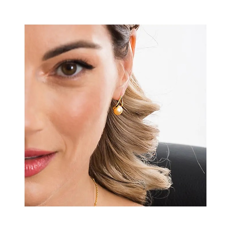 Cercei argint placate cu aur galben, perle galbene 7.5-8mm