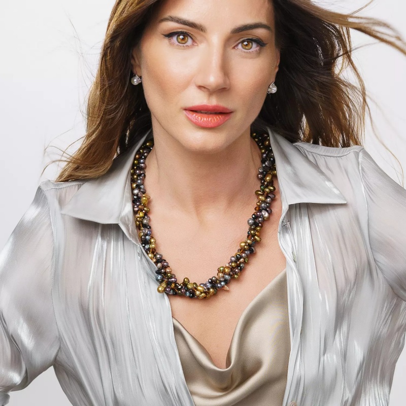 Set de două coliere cu perle și cristale, lungime 100cm