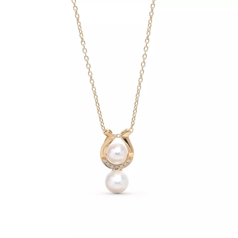 Pandantiv aur 14K, perle de cultură albe sferă aprox 4-5 mm și diamante