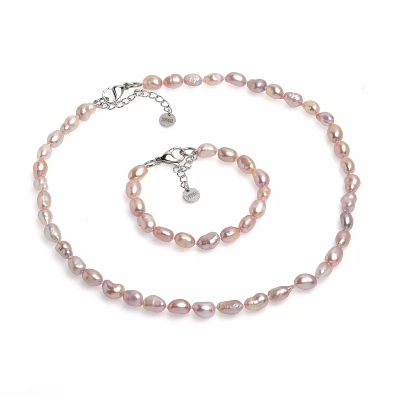 Set șirag și brățară perle de cultură mov 6-7mm, lungime colier 48, brățară 18cm