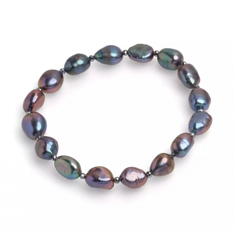 Brățară cu perle culoare închisă 6-7 mm, hematit, elastic, lungime 18 cm