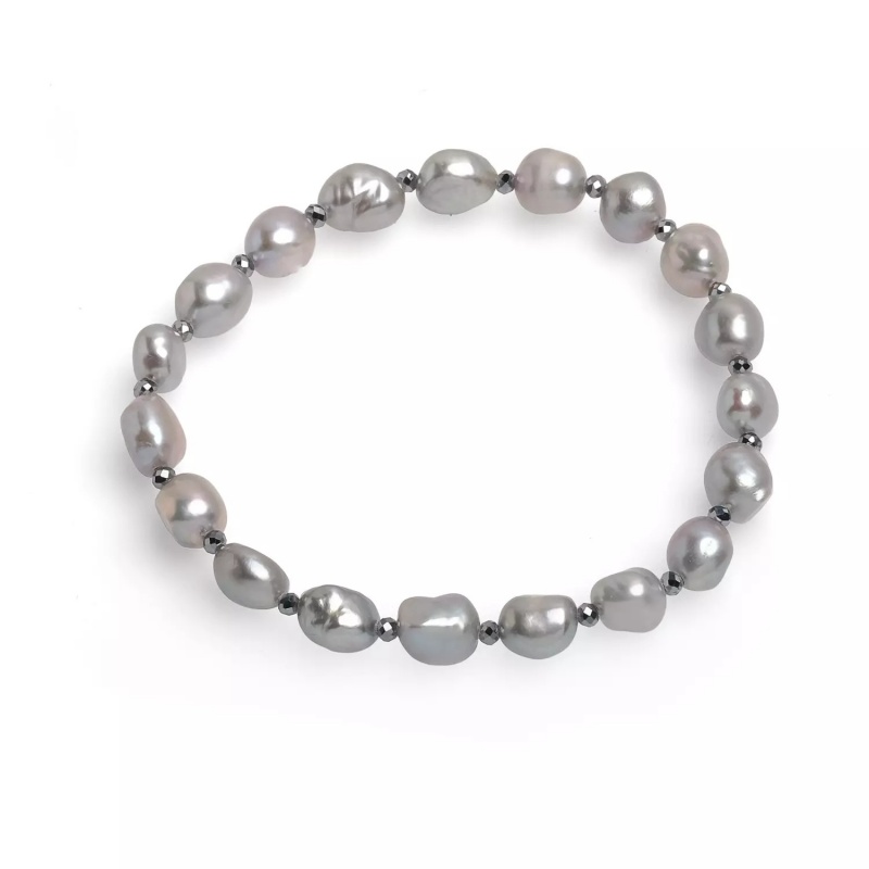 Brățară cu perle gri 6-7 mm, hematit, elastic, lungime 18 cm