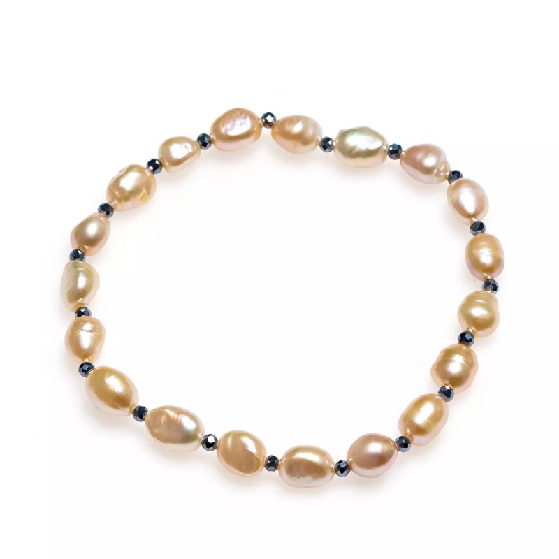 Brățară cu perle roz de 6-7 mm, hematit, elastic, lungime 18 cm