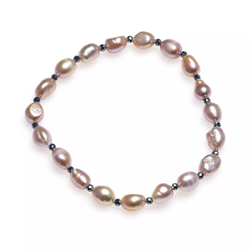 Brățară cu perle mov de 6-7 mm, hematit, elastic, lungime 18 cm