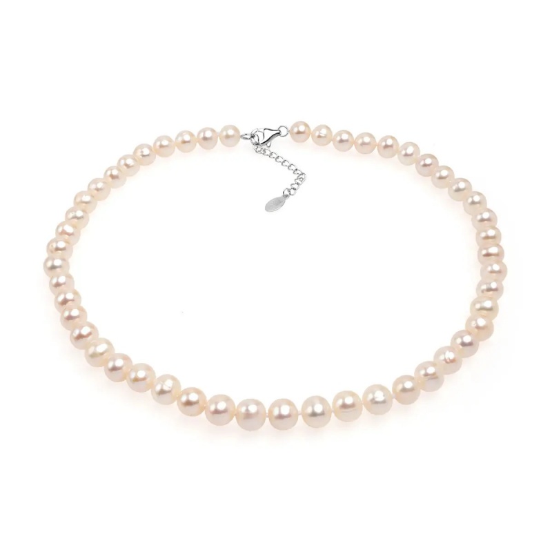 Șirag perle de cultură albe sfere aprox 7-7.5mm, închizătoare de argint, lungime 38cm.